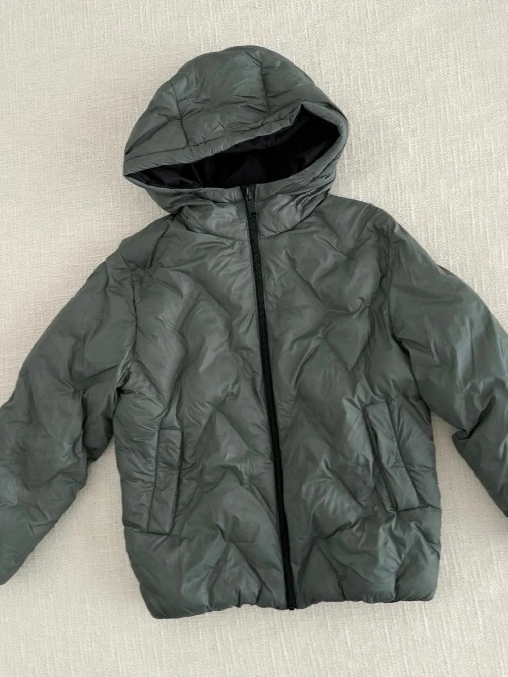 Zara Kids Hooded Quilted Reversible Puffer Jacket - Charcoal Green